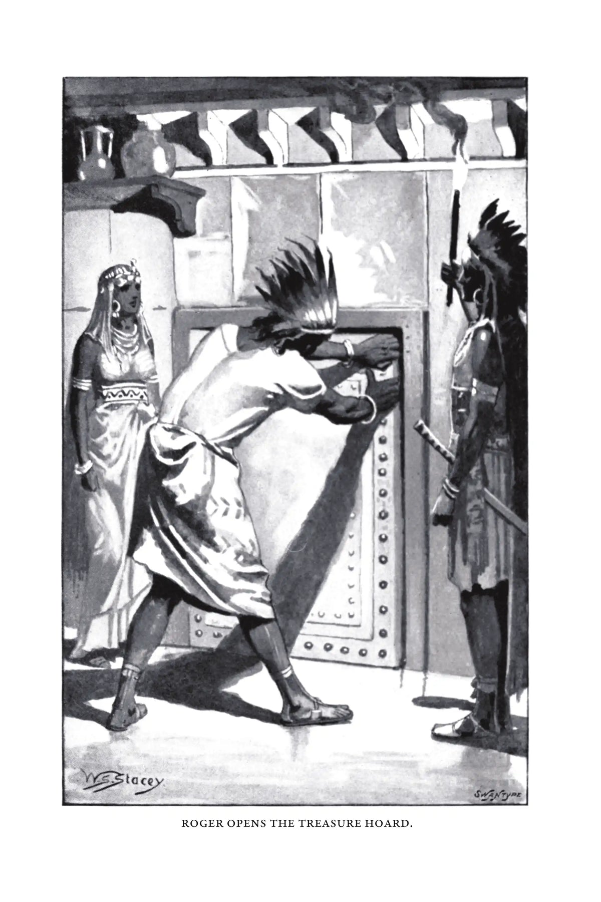 By Right of Conquest by G. A. Henty — Frontispiece: Roger opens the Treasure Hoard