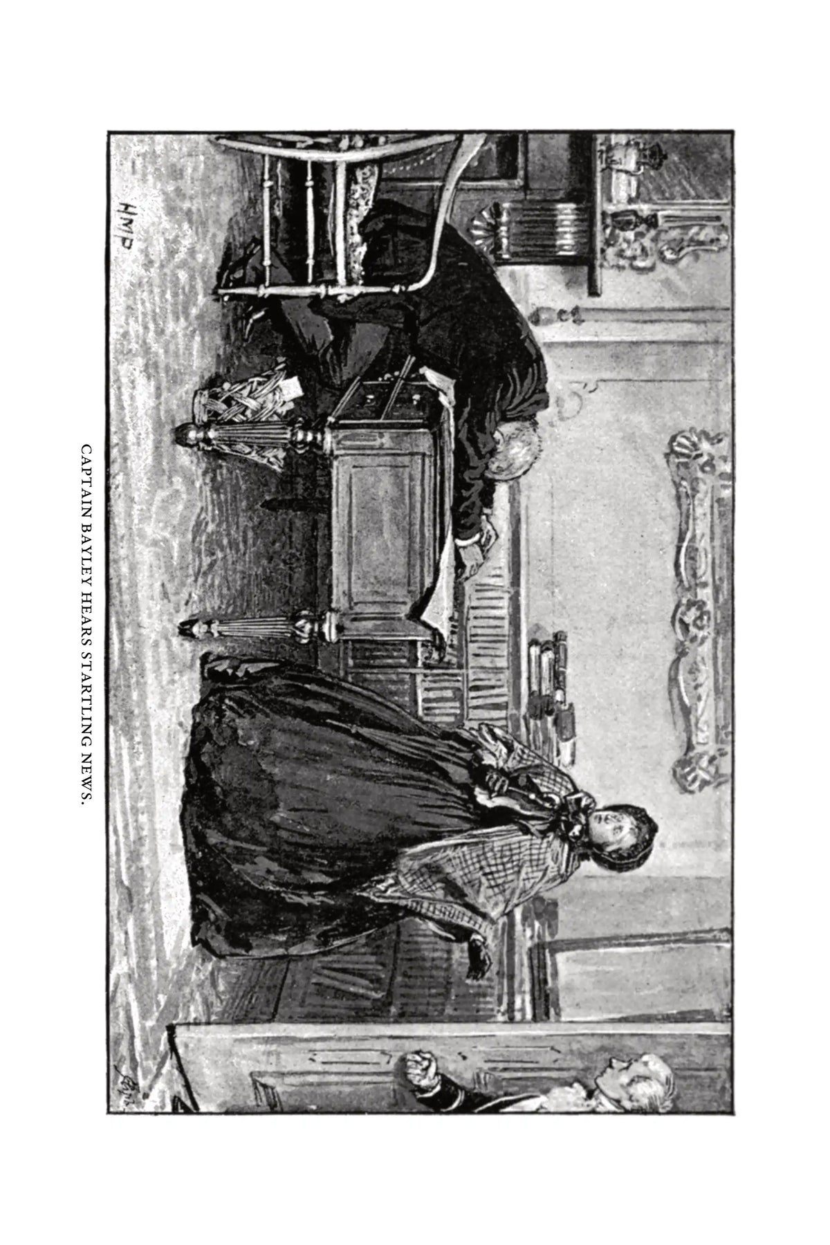 Captain Bayley’s Heir by G. A. Henty — frontispiece, Captain Bayley hears startling news
