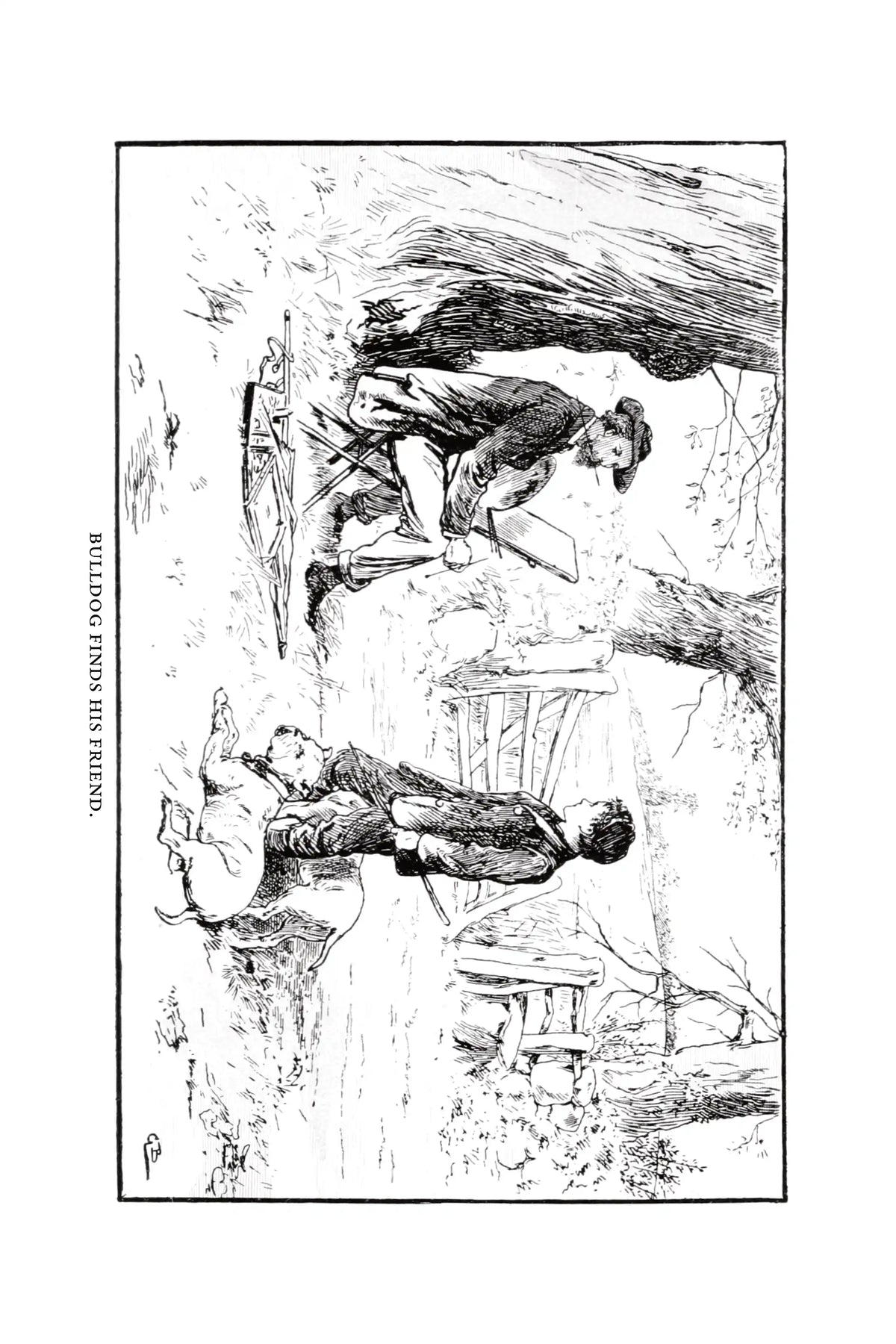 Facing Death by G. A. Henty — frontispiece, Bulldog finds his friend