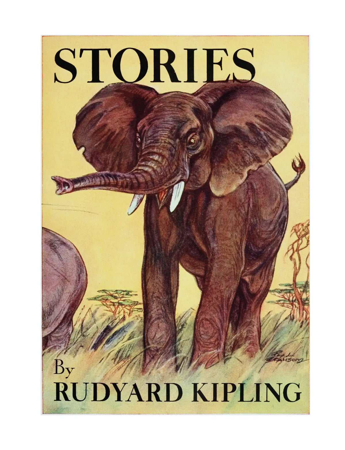 Just So Stories — Illustrated title spread, right page with Rudyard Kipling’s name
