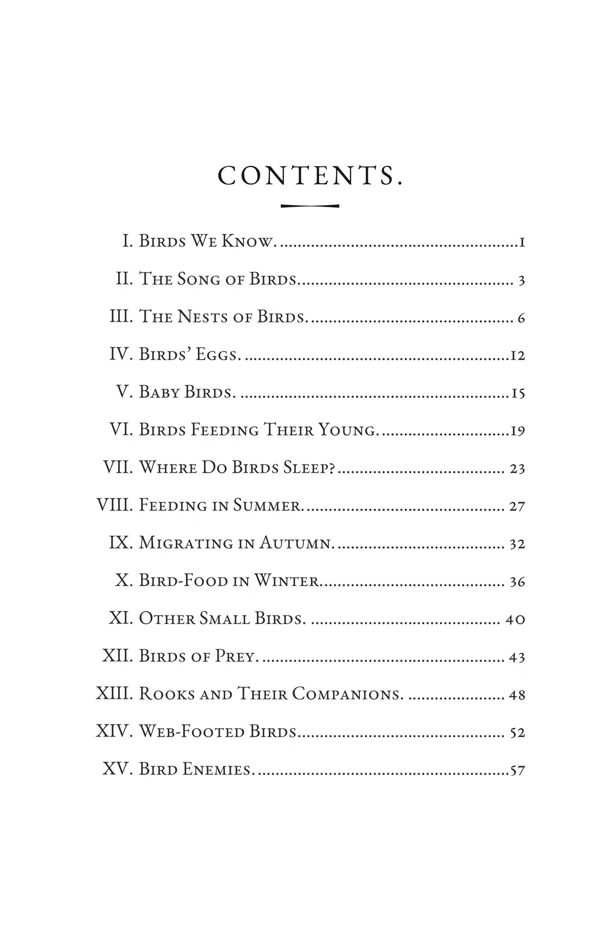 Birds of the Air — Table of contents
