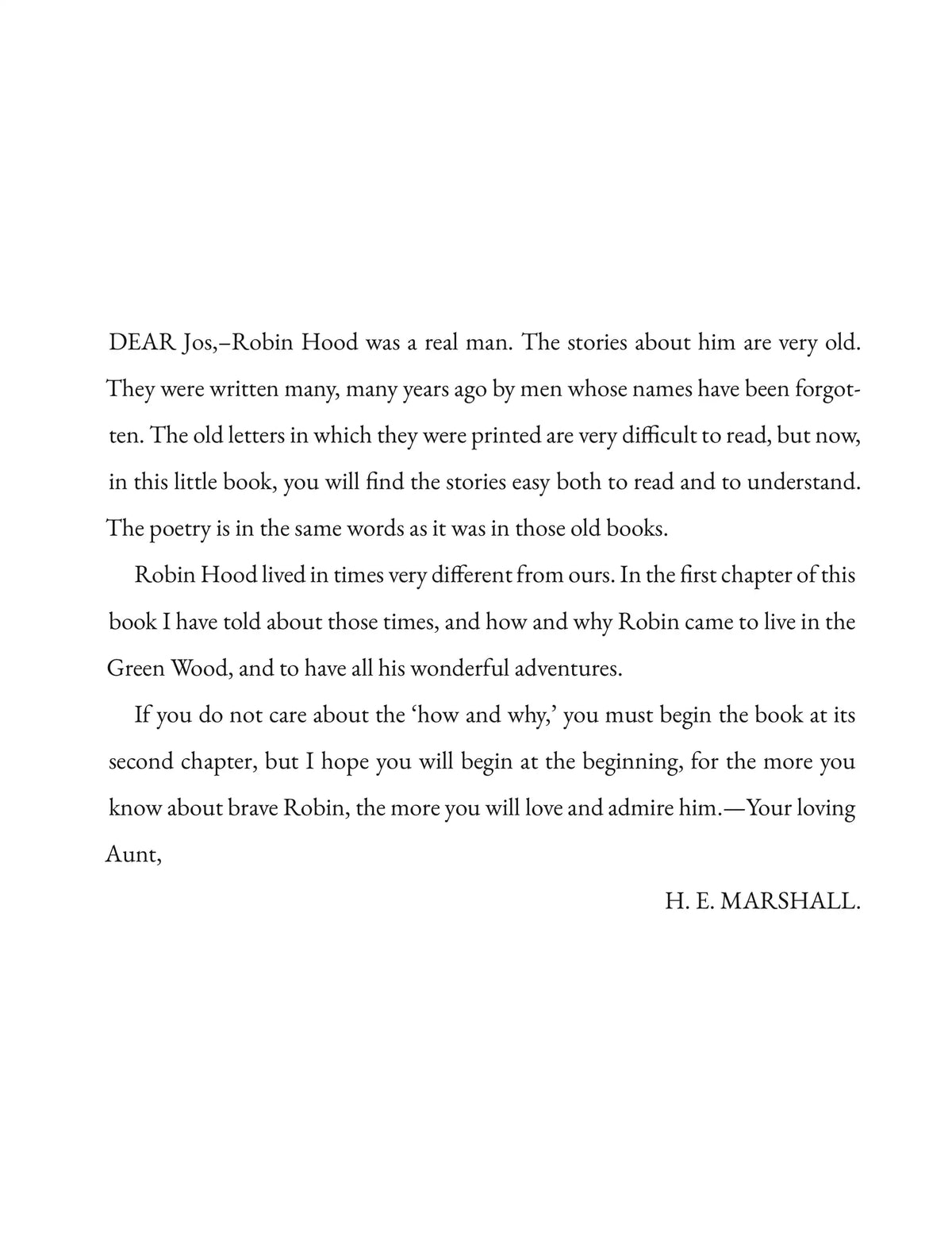 Stories of Robin Hood by H. E. Marshall — Letter to Jos