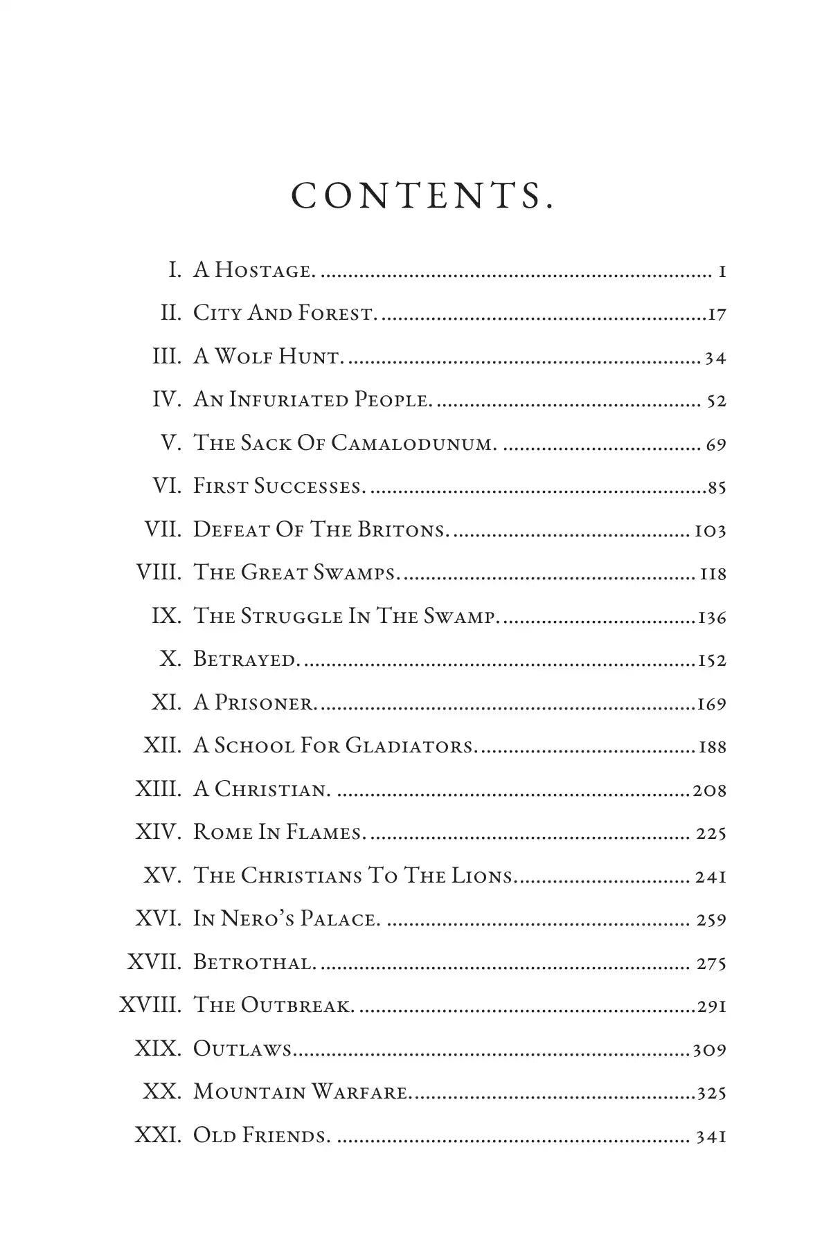 Beric the Briton — table of contents
