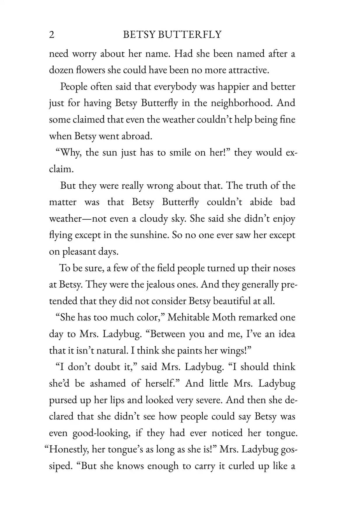 The Tale of Betsy Butterfly — printed story page 2