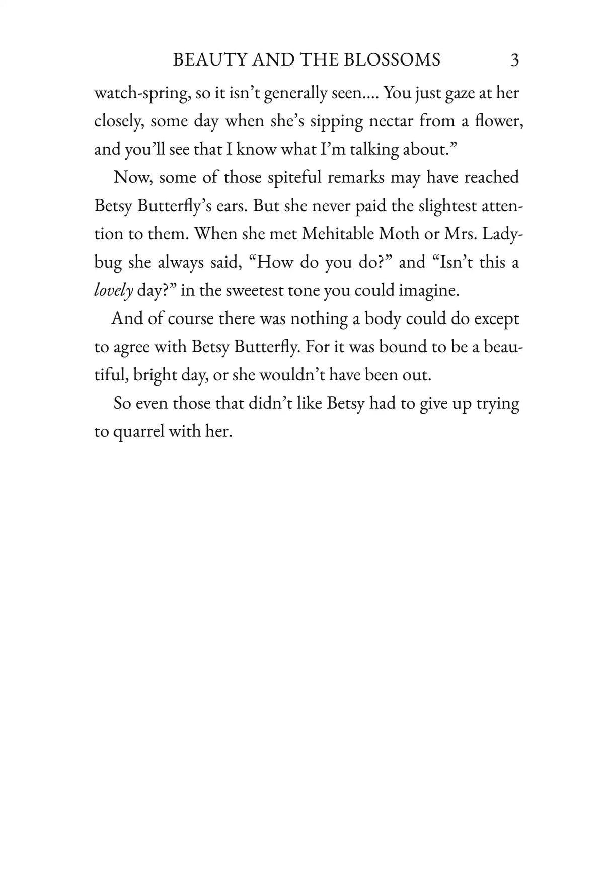 The Tale of Betsy Butterfly — printed story page 3