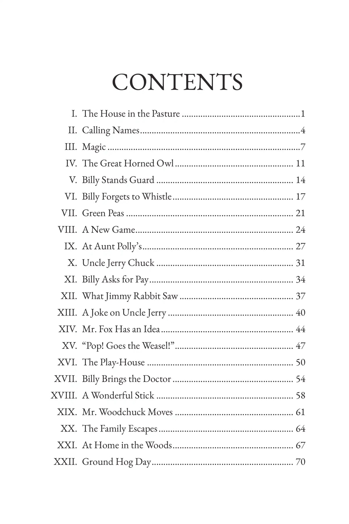 The Tale of Billy Woodchuck — contents
