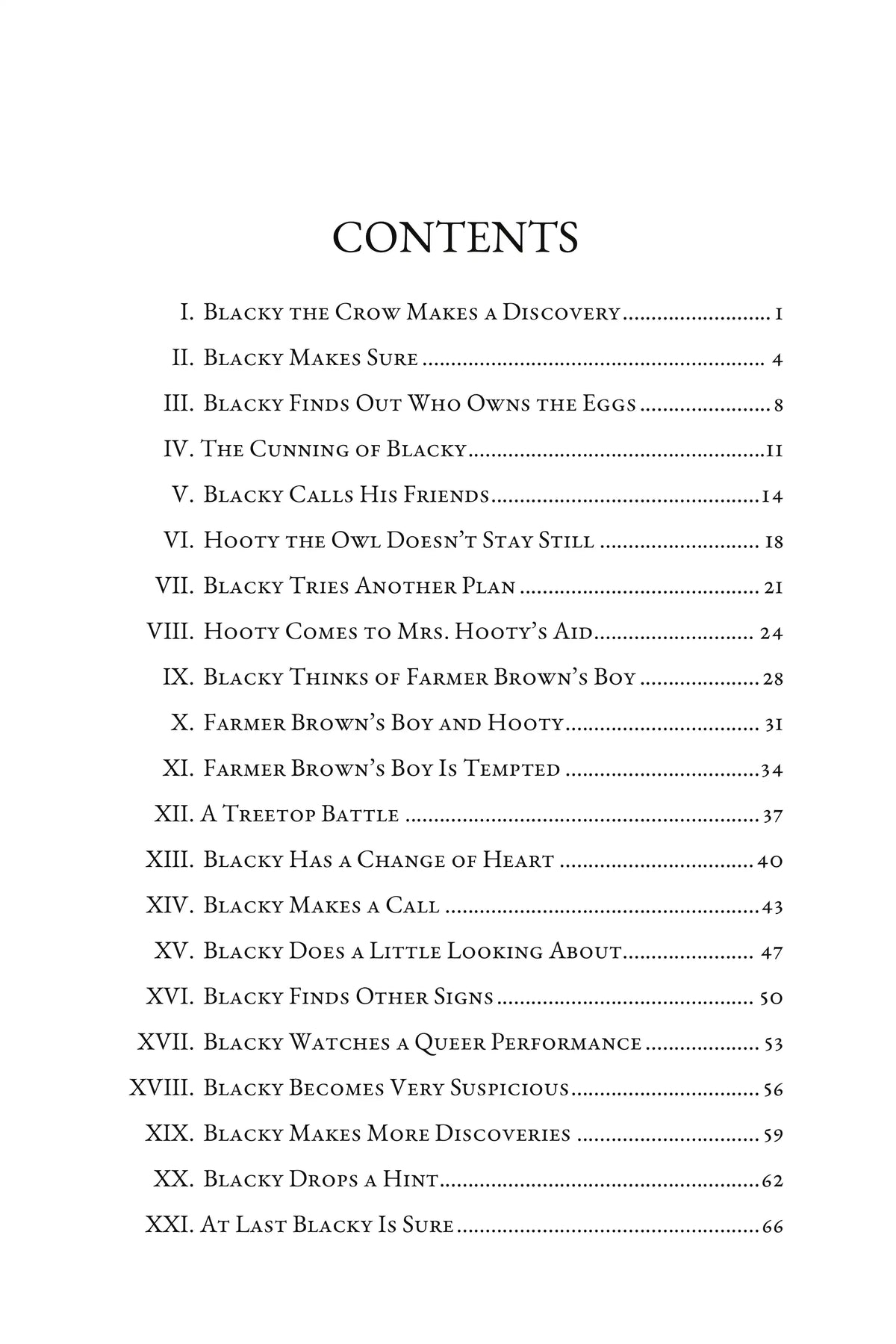 Blacky the Crow — table of contents, page 1