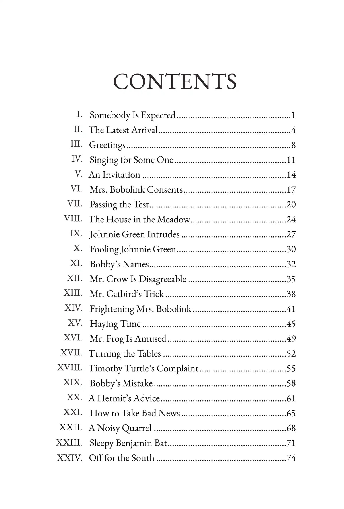 The Tale of Bobby Bobolink — table of contents