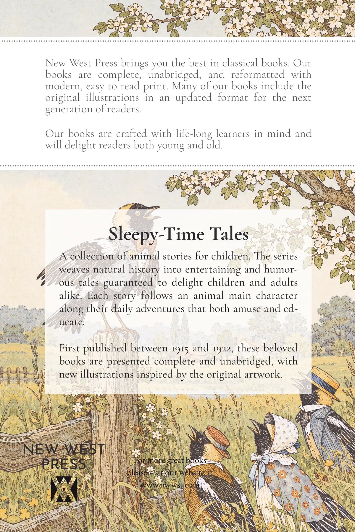 Back cover of The Tale of Bobby Bobolink, with the Sleepy-Time Tales description