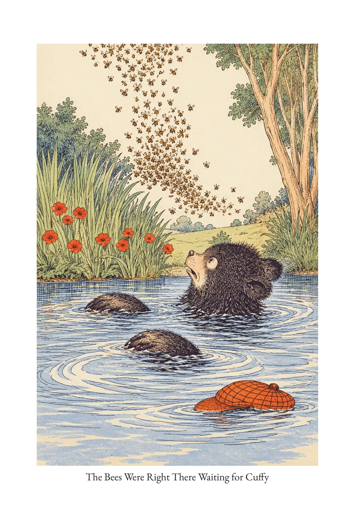 The Bees Were Right There Waiting for Cuffy — full illustration page from The Tale of Cuffy Bear