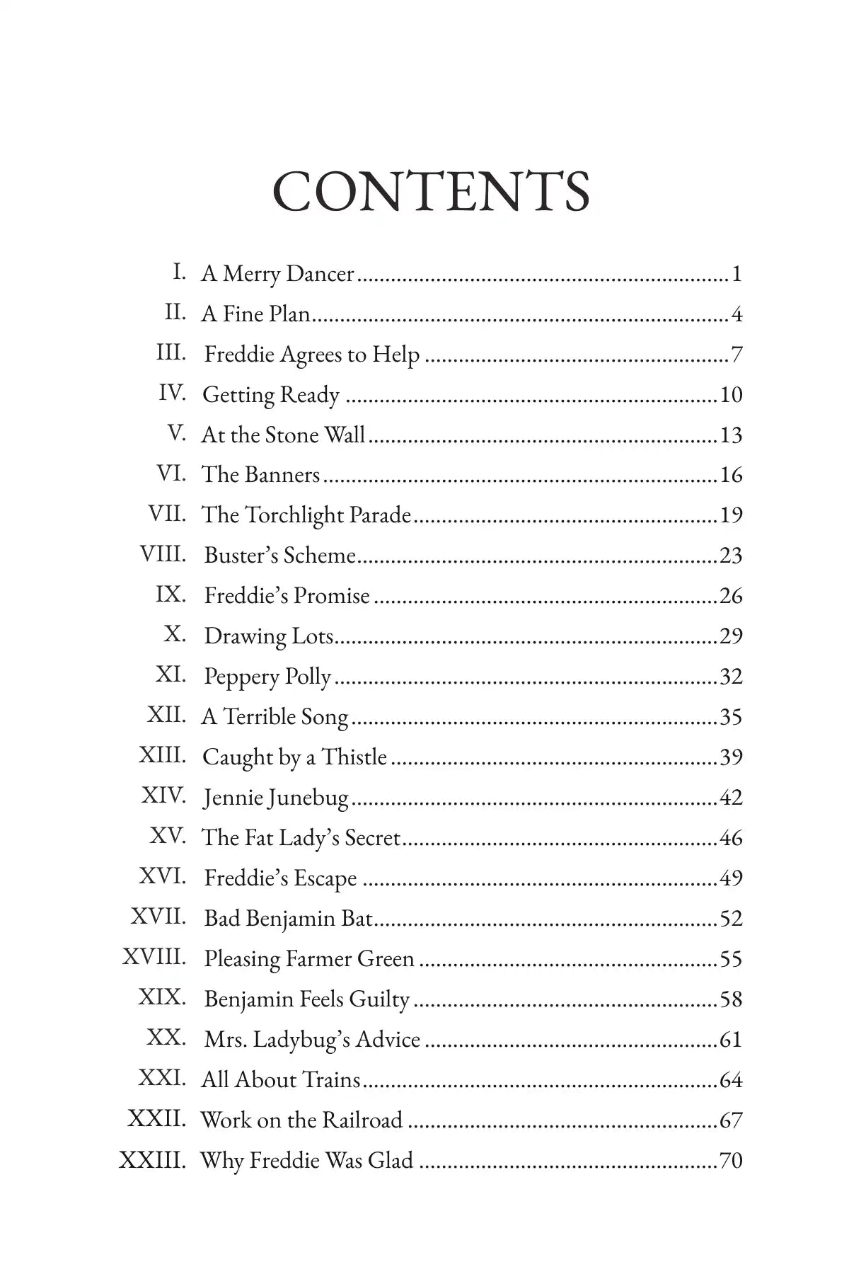 The Tale of Freddie Firefly by Arthur Scott Bailey — contents
