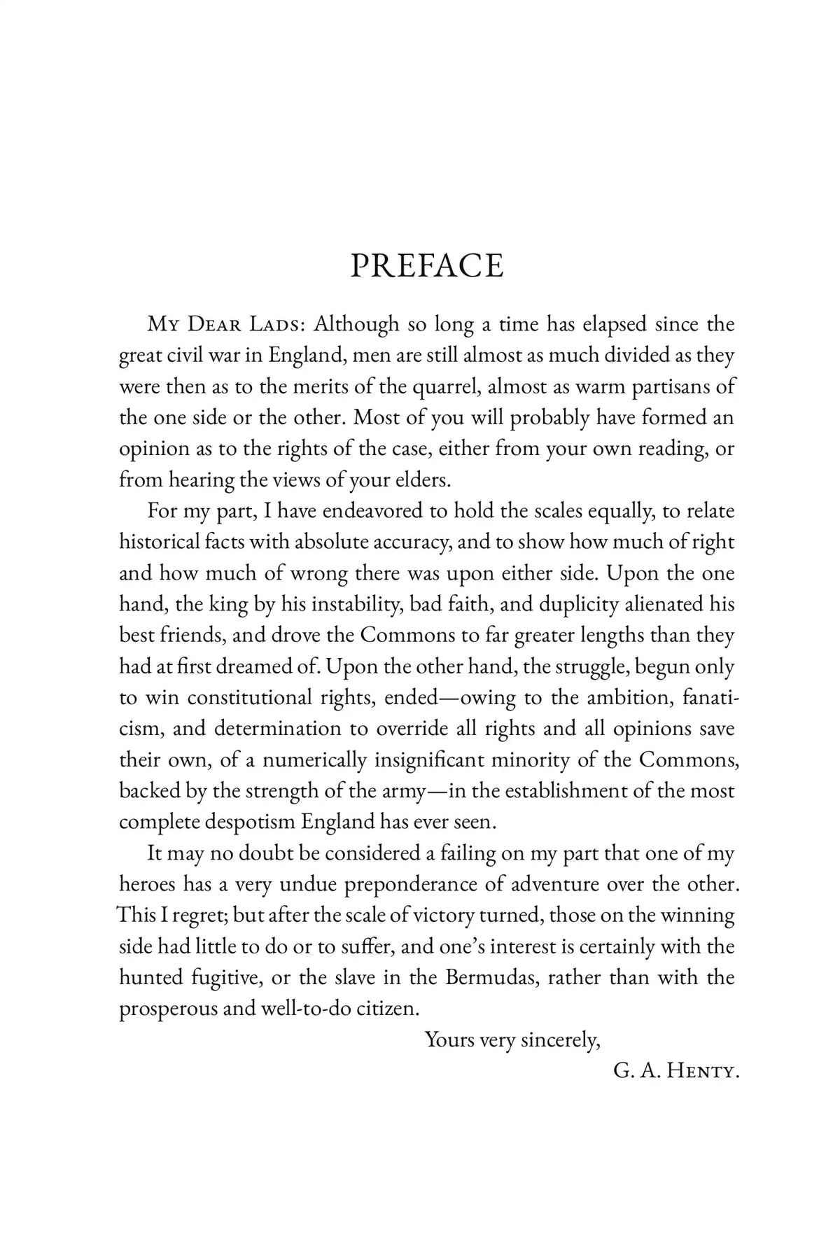 Friends Though Divided by G. A. Henty — complete preface