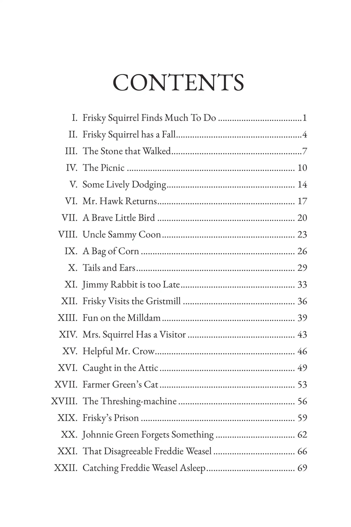 The Tale of Frisky Squirrel — contents