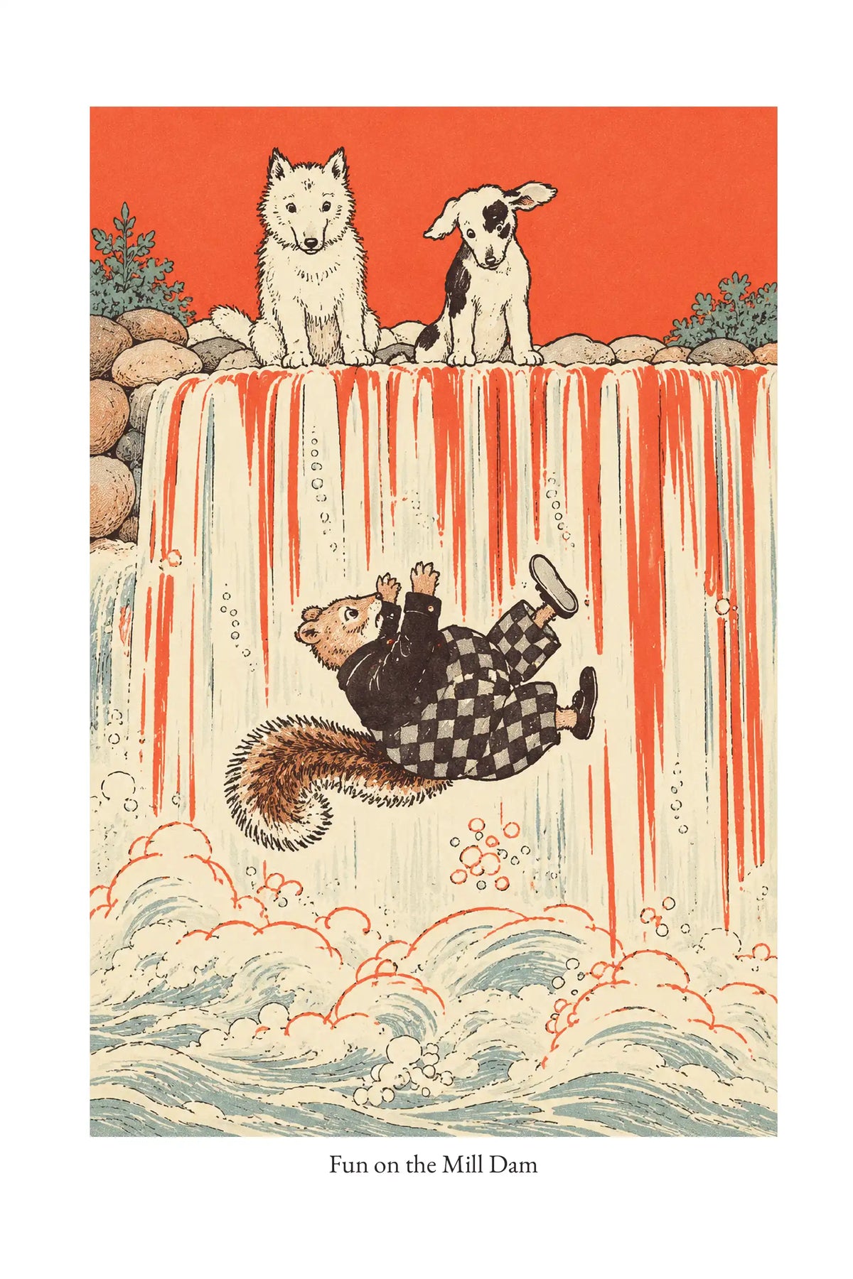 Fun on the Mill Dam — full illustration page from The Tale of Frisky Squirrel