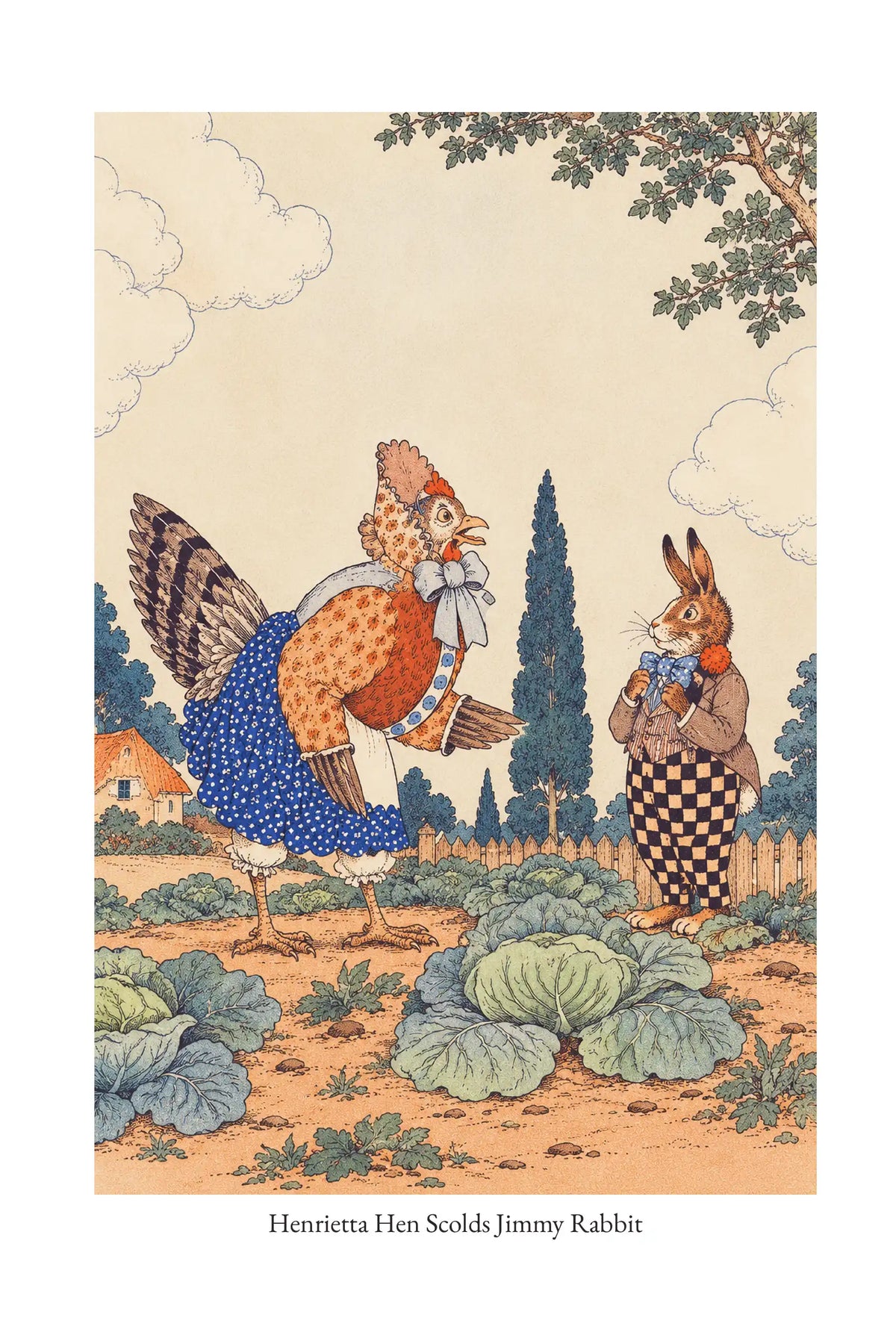 Henrietta Hen Scolds Jimmy Rabbit — full illustration page from The Tale of Henrietta Hen