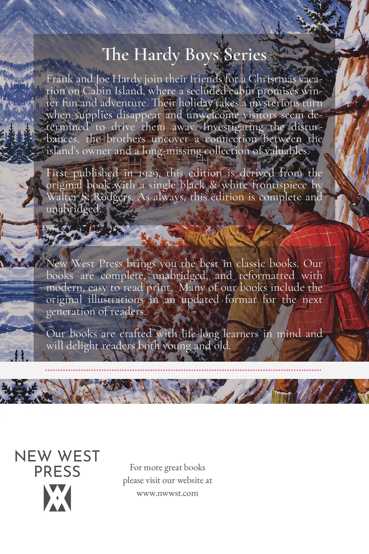 The Mystery of Cabin Island — updated back cover with story summary and edition details