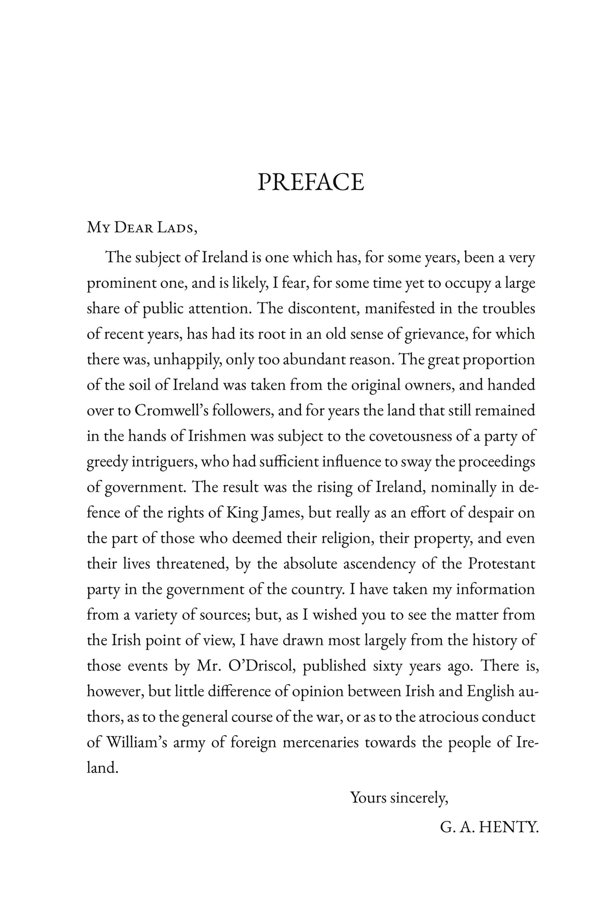 Orange and Green by G. A. Henty — preface 1