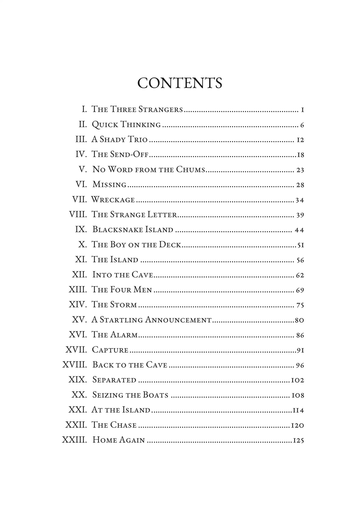 The Missing Chums — table of contents