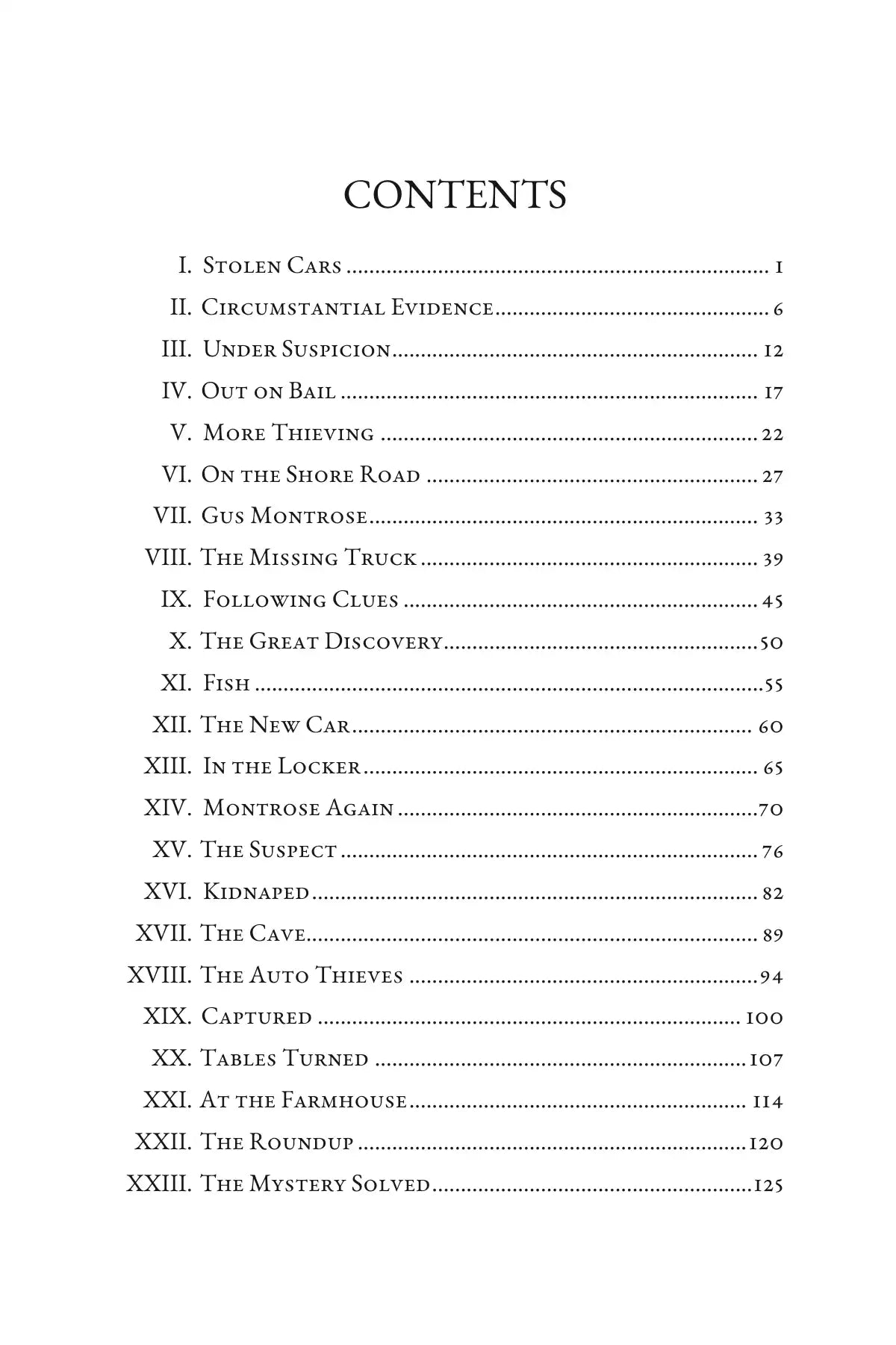 The Shore Road Mystery — table of contents