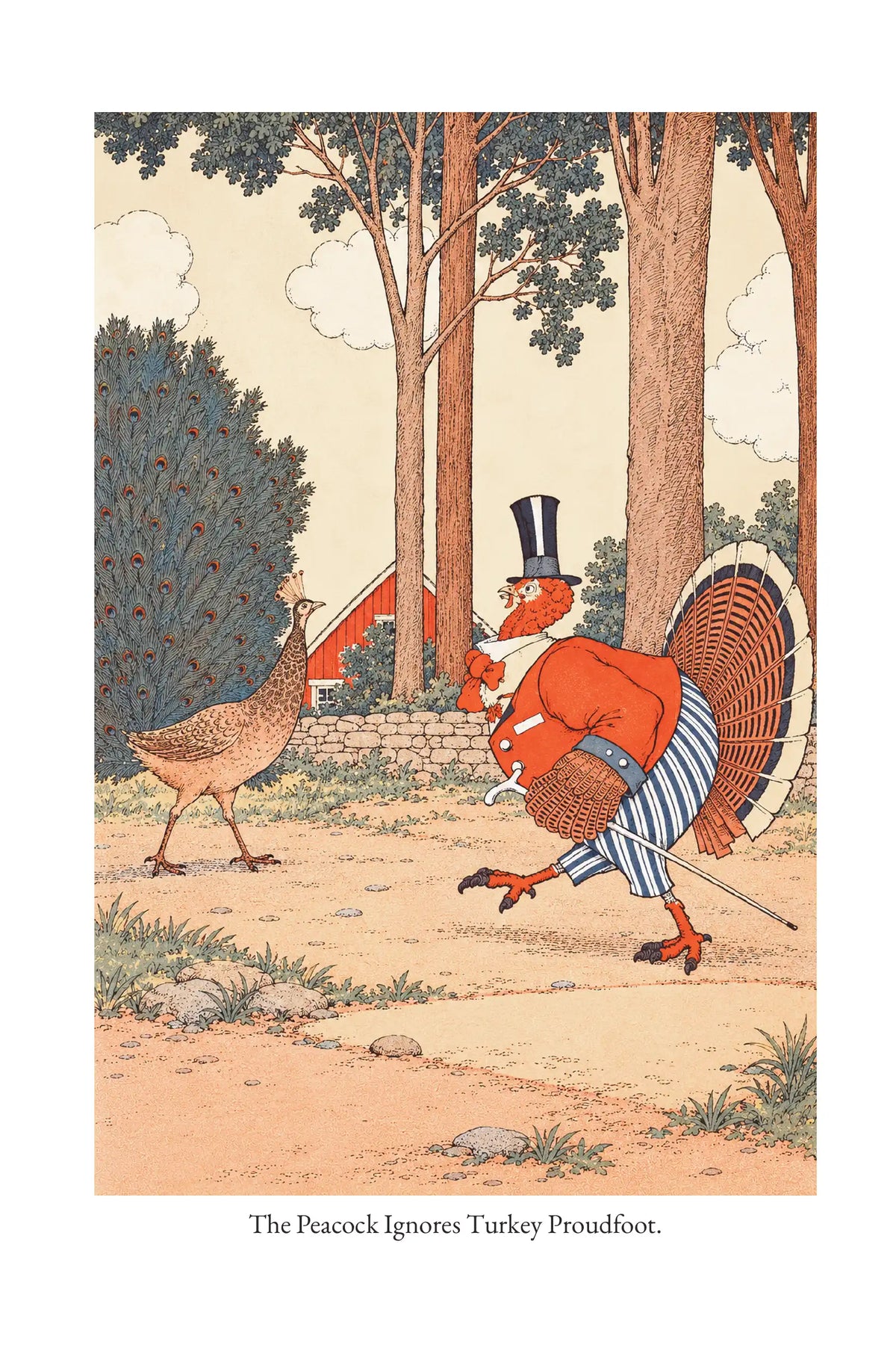 The Peacock Ignores Turkey Proudfoot — full illustration page from The Tale of Turkey Proudfoot